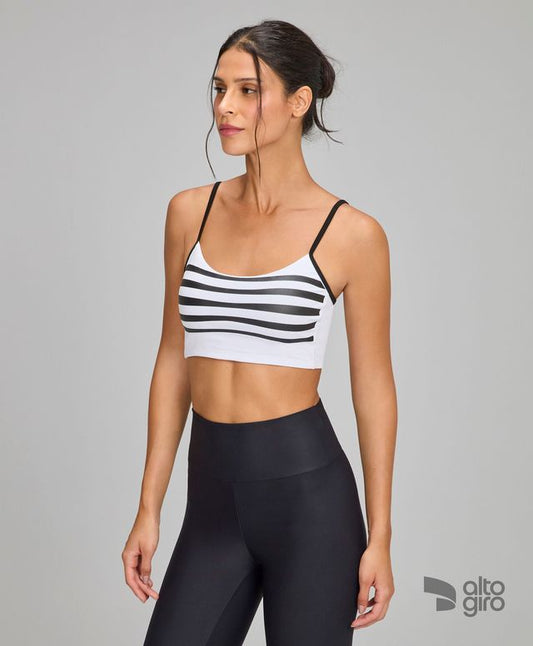 Top Regata Com Bojo Listras Branco Alto Giro