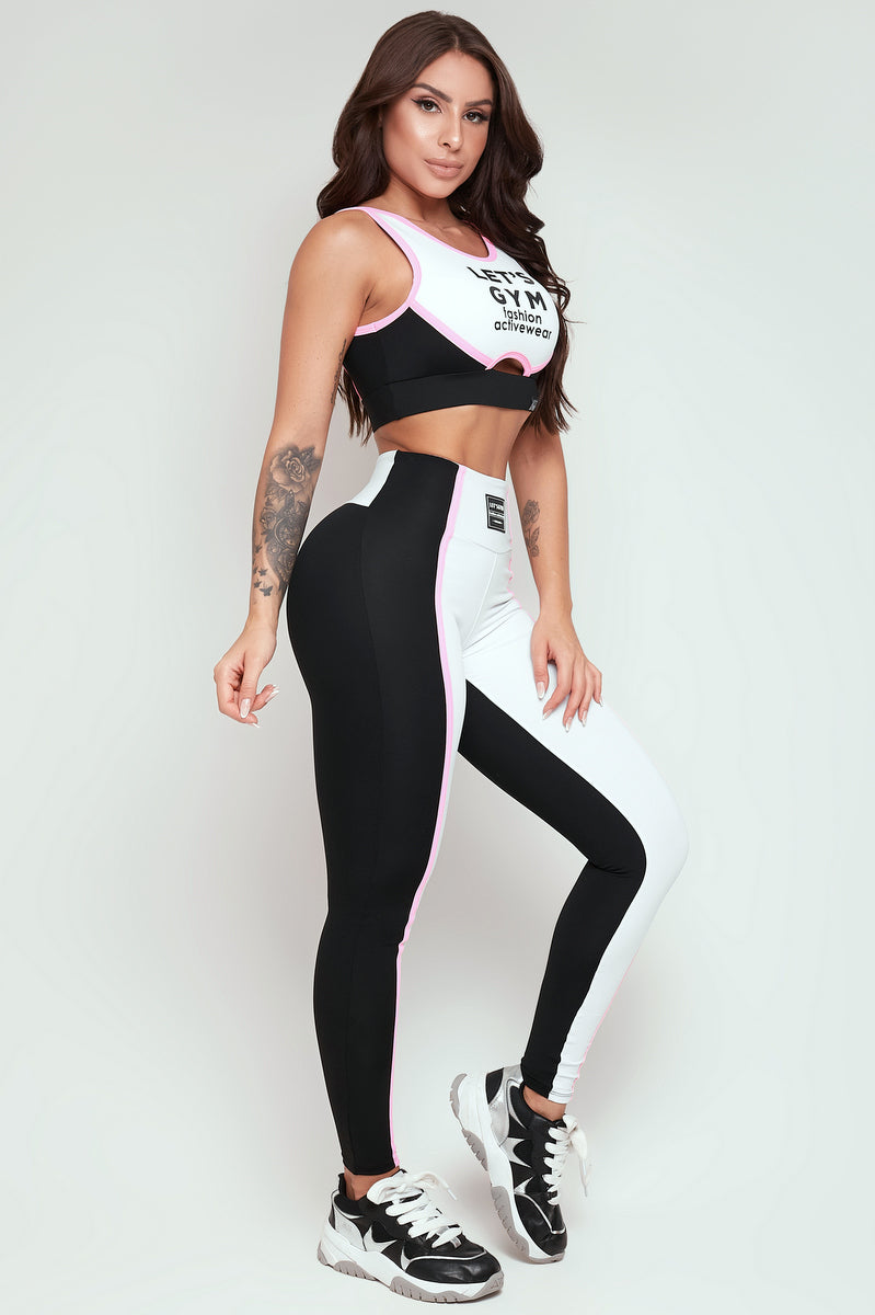 Conjunto Top e Legging Dust Preto e Branco Lets Gym