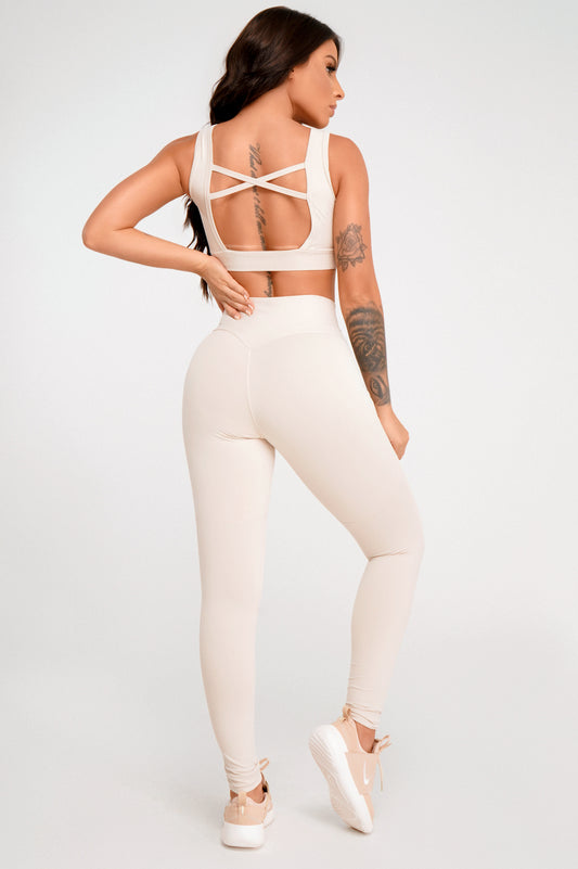 Conjunto Top E Legging Spencer Off White Lets Gym