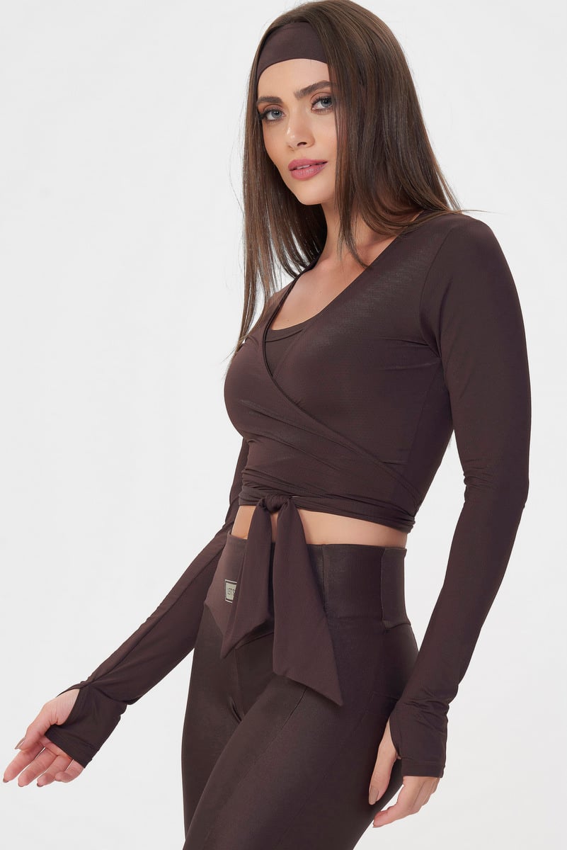 Cropped Transpassado Equilibrium Marrom Lets Gym