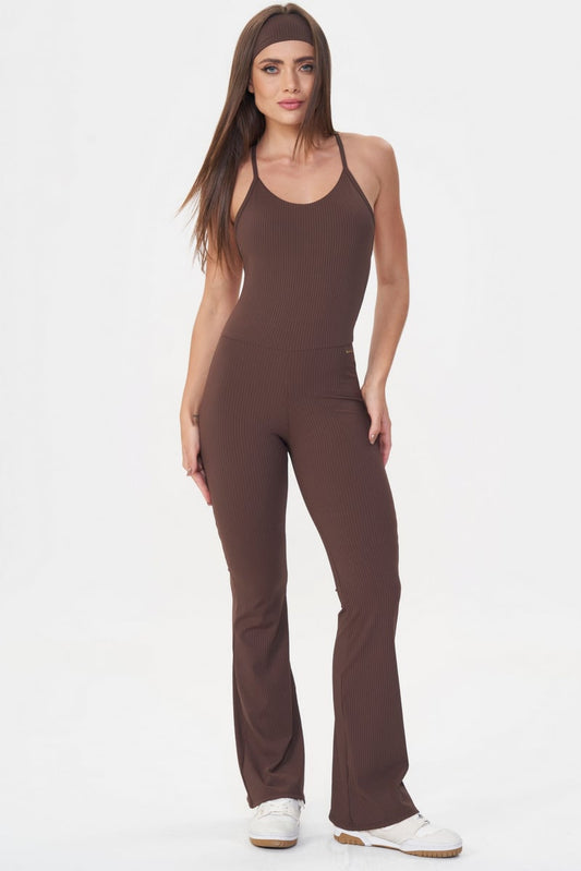 Macacão Flare Comfort Rib Marrom Lets Gym