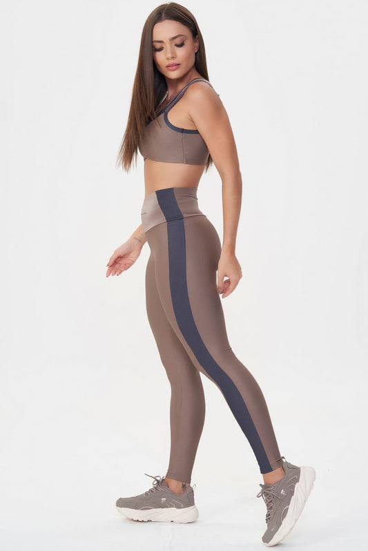 Conjunto Top e Legging Equilibrium Castanho Lets Gym