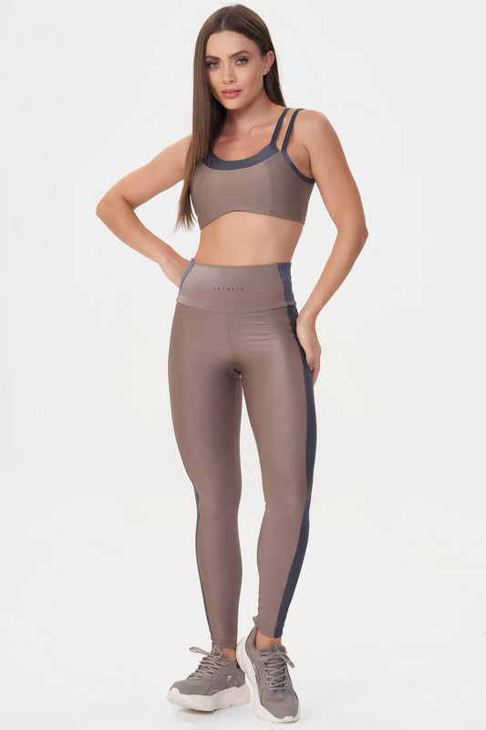 Conjunto Top e Legging Equilibrium Castanho Lets Gym