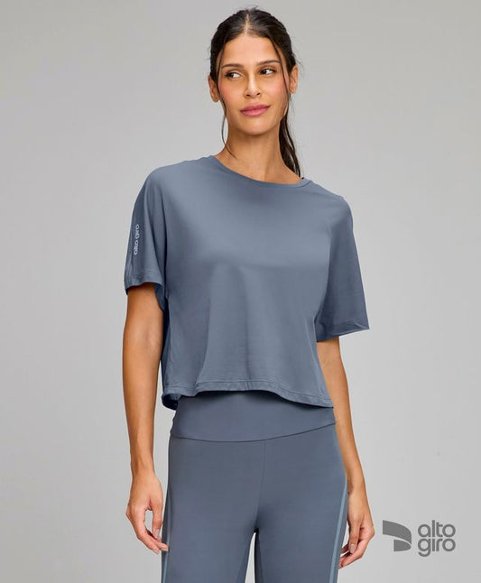 T-shirt Cropped Tule Costas Cinza Metropole Alto Giro