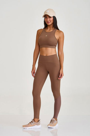 Conjunto Top e Legging Com Tule Marrom Castanho Caju Brasil