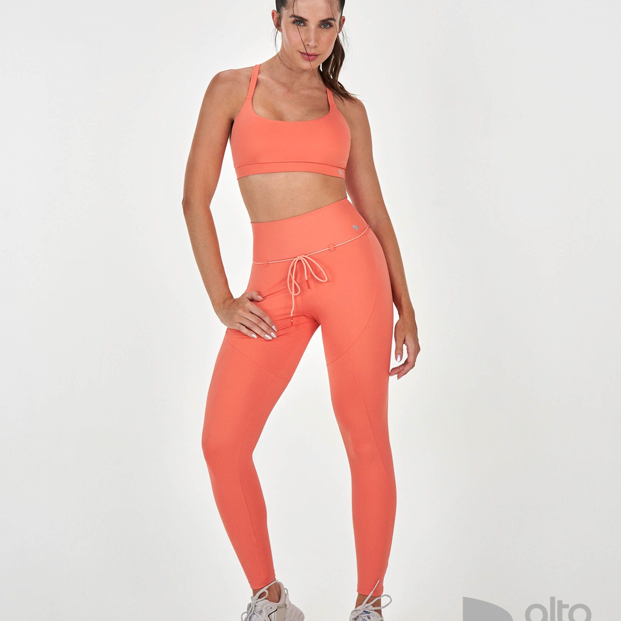 Legging Com Cordão Coral Alto Giro