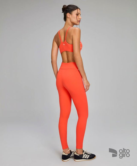 Legging Assimetrica Listras e Bolsos Vermelho Vibrante Alto Giro