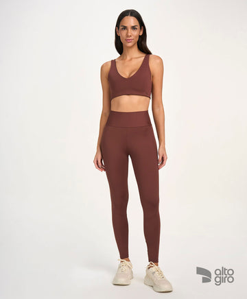 Conjunto Top 4 em 1 e Legging Zig Marrom Cappuccino Alto Giro