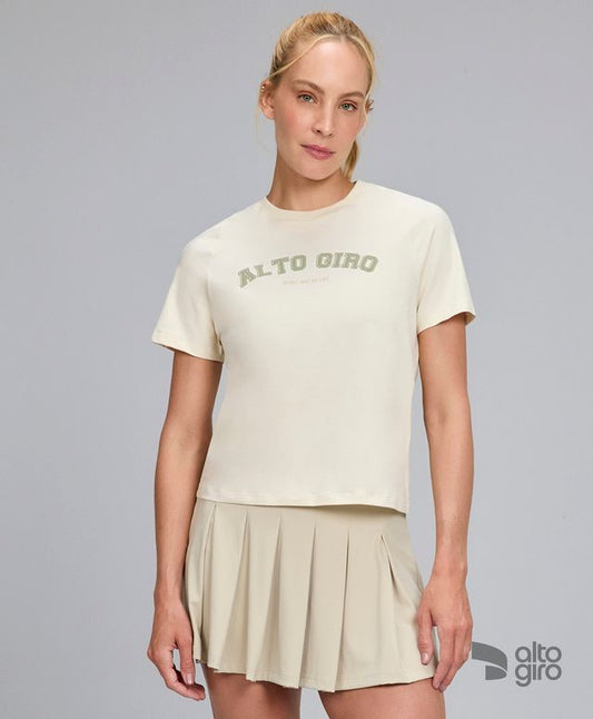 T-shirt Algodão Pima Com Estampa Bege Areia Alto Giro