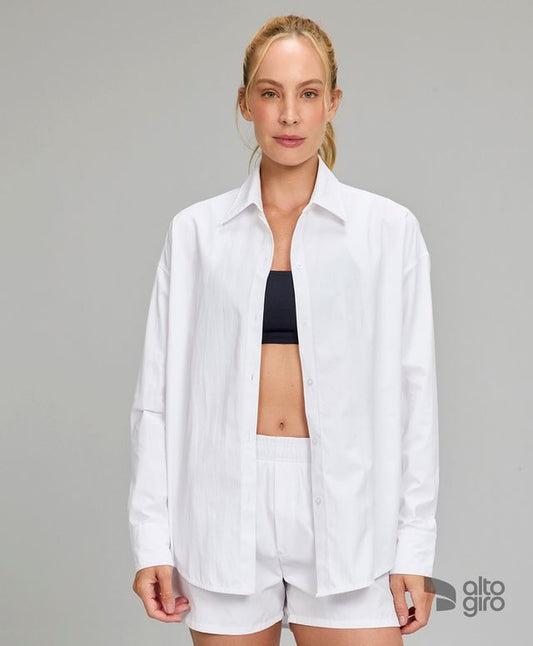 Camisa Oversized Listrada Branco Alto Giro