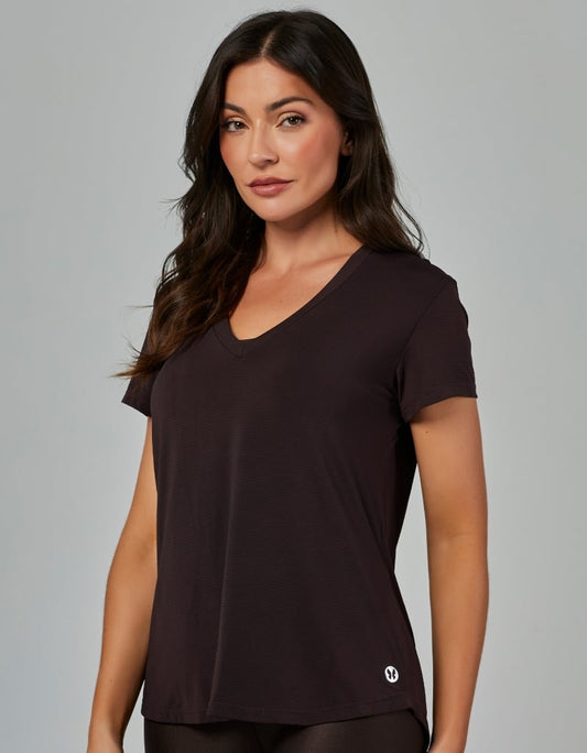 Blusa Manga Curta Dry Fit Janice Marrom Coffee Vestem