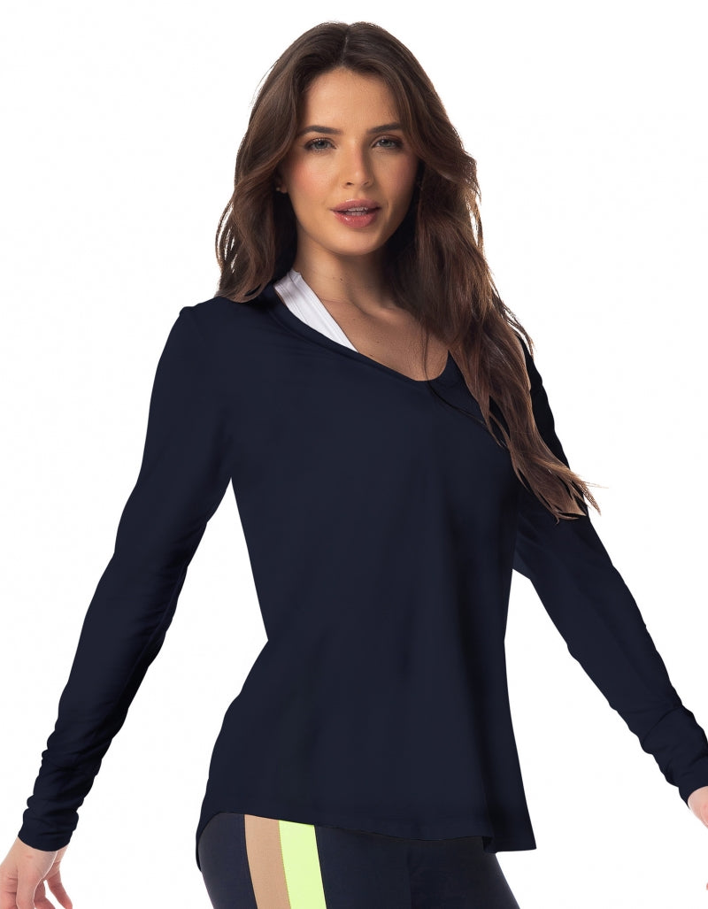 Blusa Dry Fit Janice Azul Marinho Alongada Vestem Academia