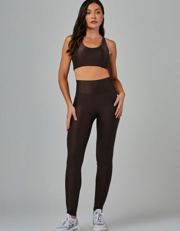 Conjunto Top e Legging Fusô com Bolso Shine Marrom Coffee Vestem