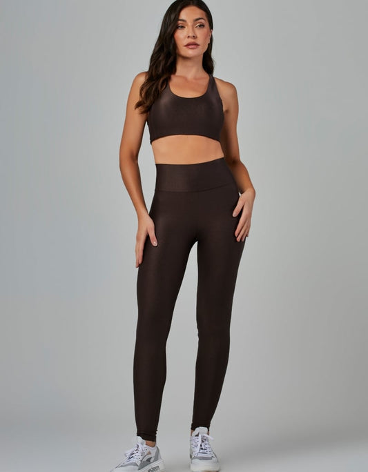 Conjunto Top e Legging Fusô com Bolso Shine Marrom Coffee Vestem