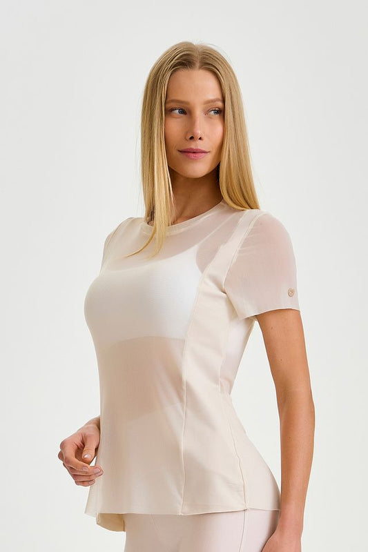 Blusa De Tule Alongada Off White Caju Brasil